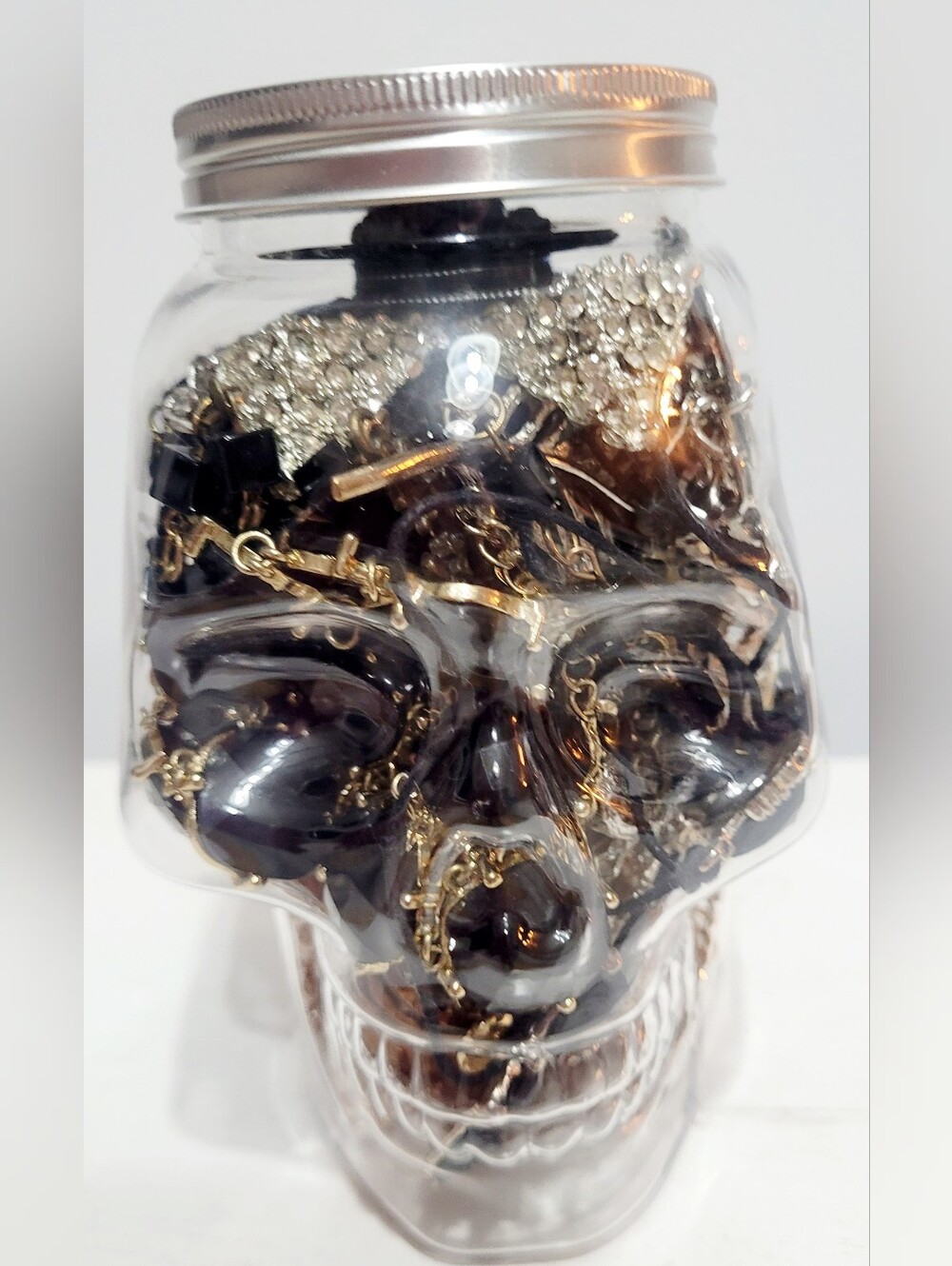 Skull Jewelry Jar Mixed Costume Jewelry Necklaces Pendants Rhinestones